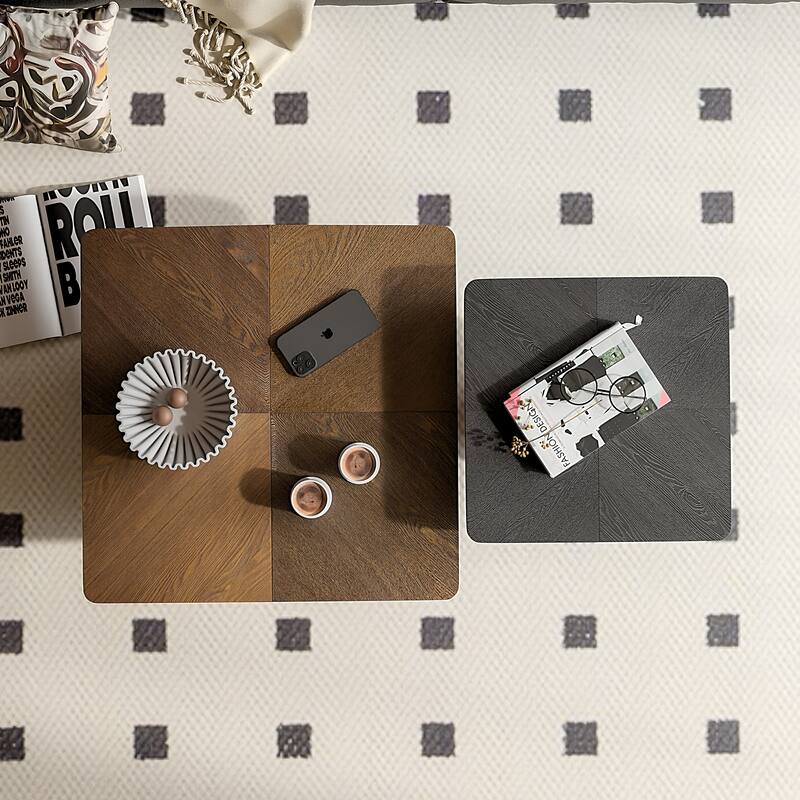 Modern Wood Coffee Table with Cylindrical & Fluted Pedestal