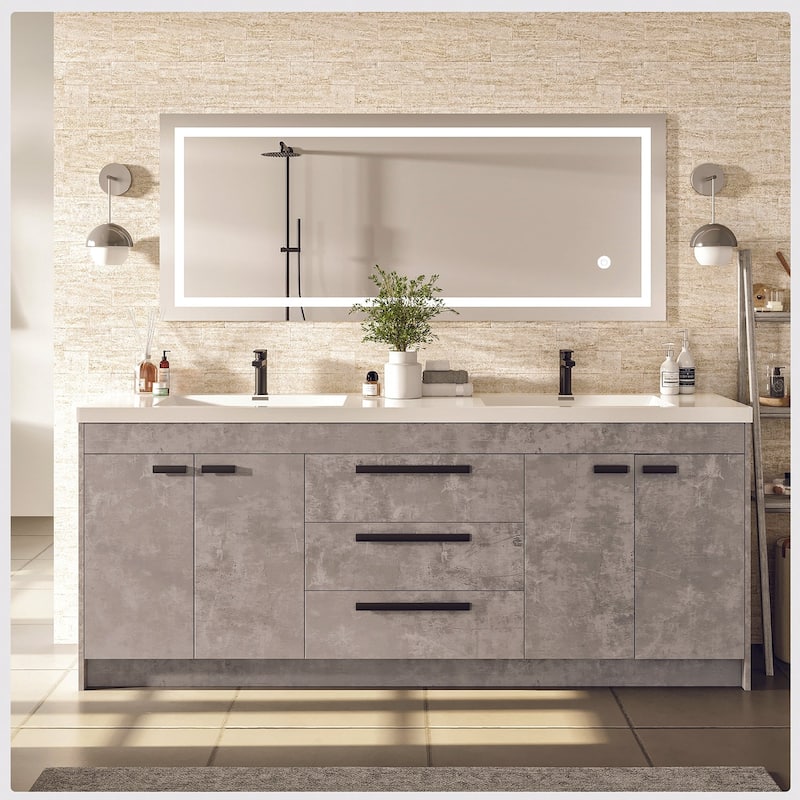Lugano 72 in. Concrete Gray DS Bath Vanity with Acrylic Top and Integrated Sinks - 72"