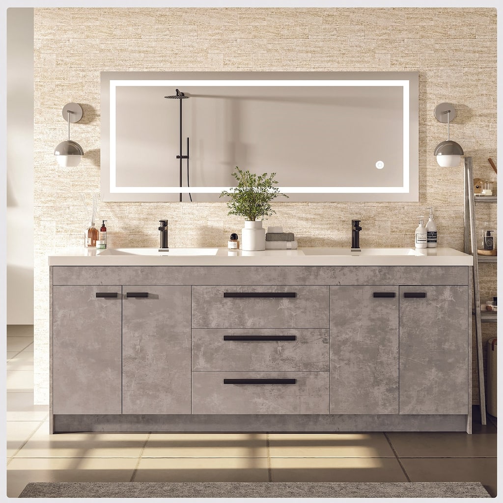 Lugano 72 in. Concrete Gray DS Bath Vanity with Acrylic Top and Integrated Sinks - 72"