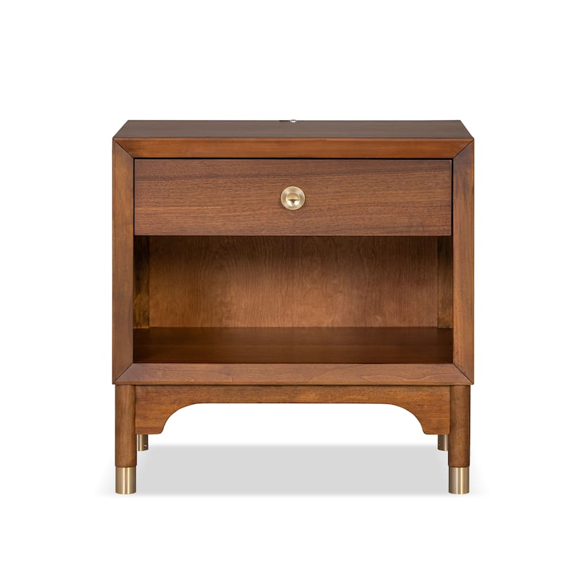 Furniture of America Forma Mid-Century Modern Walnut Solid Wood Nightstand With LED Light and USB Ports (Set of 2)