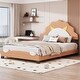 preview thumbnail 3 of 16, Upholstered Leather Platform Bed with Lion-Shaped Headboard