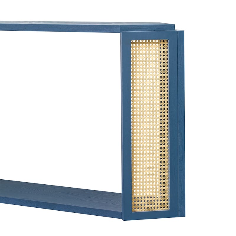 Rattan Console Table, Behind Couch Sofa Table with Unique Irregular Top & Open Storage Shelf Entryway Table Hallway Tables