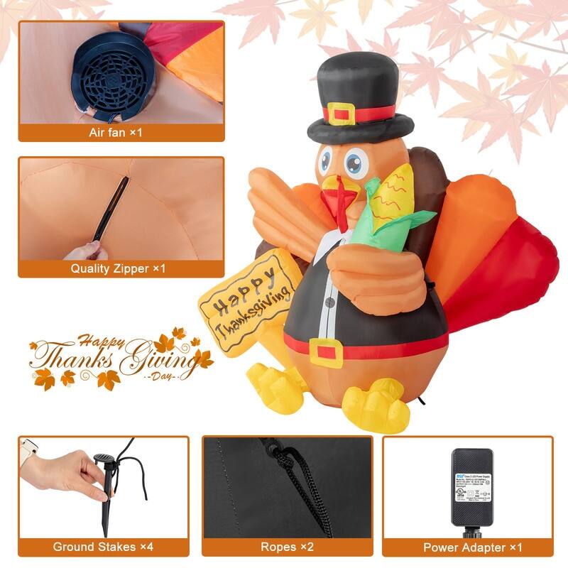 5ft Turkey with Corn 7pcs LED Light - N/A