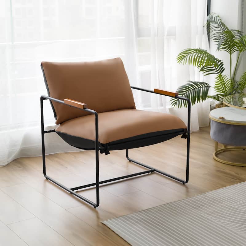 Accent Chair with Detachable Double-sided Cushion, Modern Upholstered Armchair with Metal Frame - 25.2'' H X 30.3'' W X 30.3'' D
