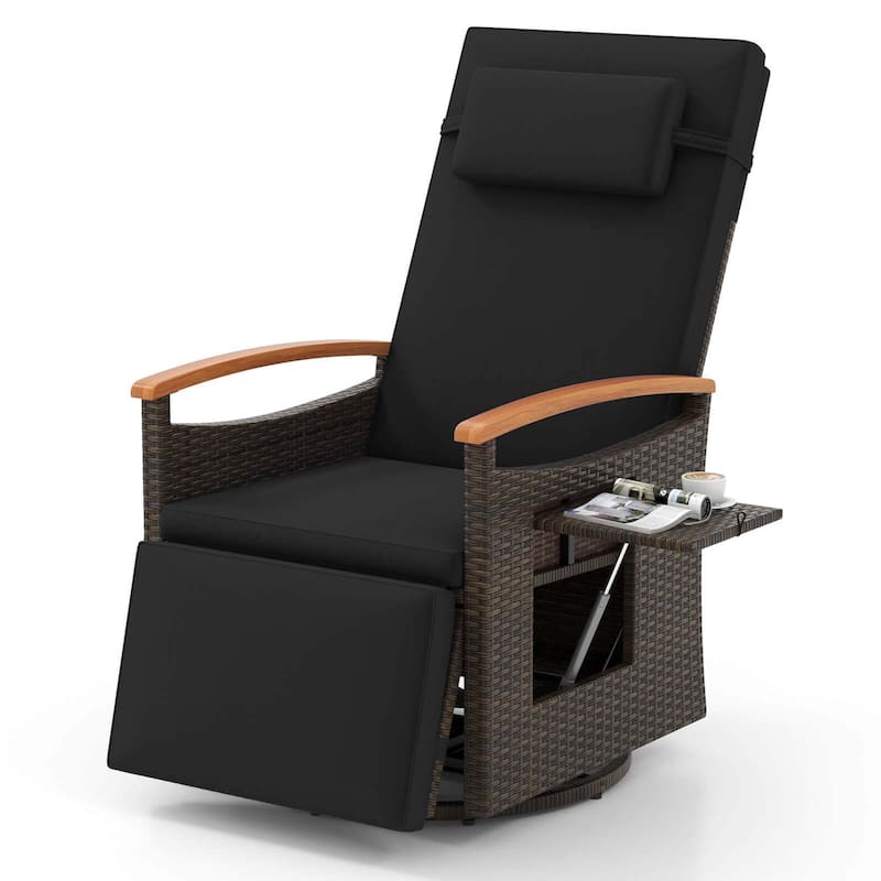 Reclining Patio Chairs Outdoor Swivel Recliner Chair w/ Armrests - Black