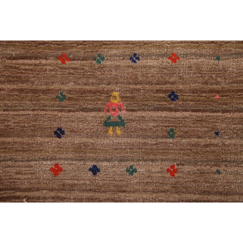 Striped Brown Gabbeh Oriental Area Rug Hand-Knotted Wool Carpet - 7'9" x 9'10"