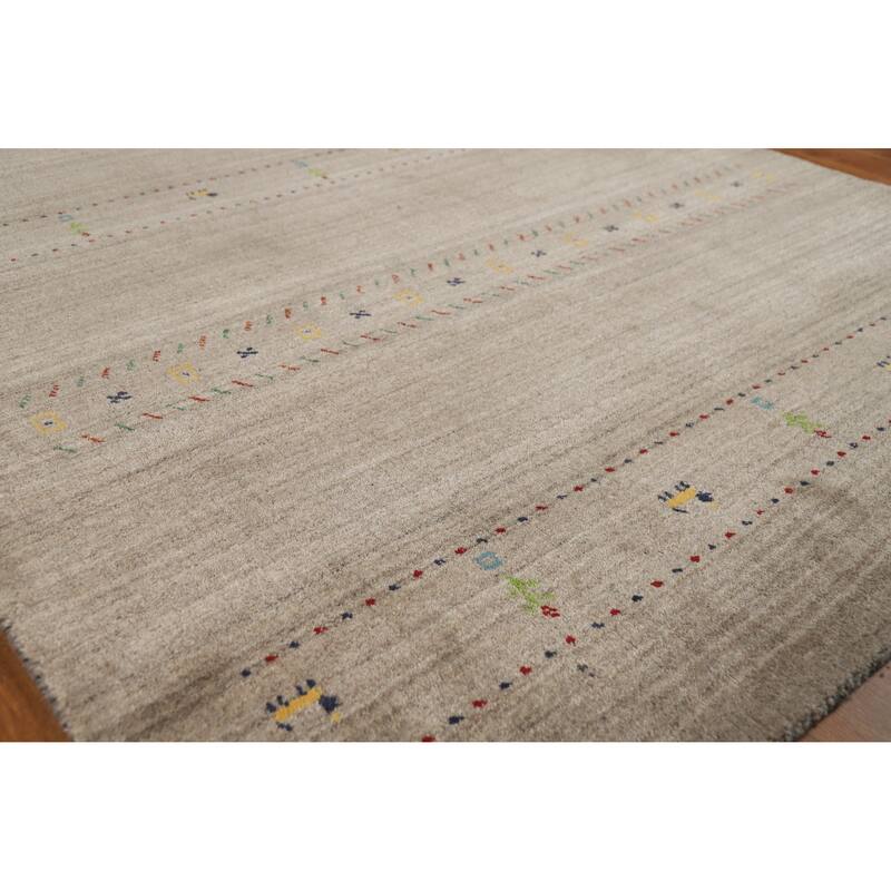 Hand Knotted Oriental 100% Wool Carpet Tribal Animal Pictorial Beige & Ivories Gabbeh Area Rug - 7' 9'' X 5' 1''