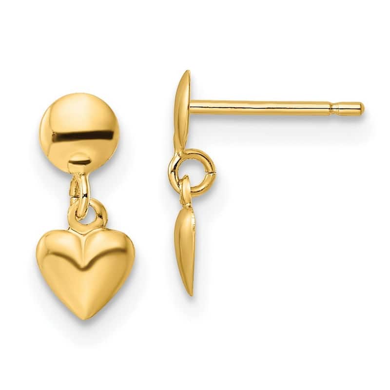 Curata 14k Yellow Gold 12.25x4.9mm Children's Polished Love Heart Post Dangle Earrings