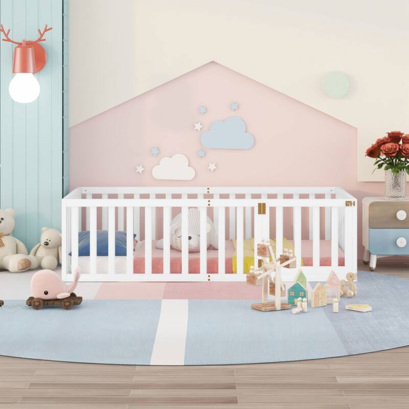 Twin Size Wood Daybed Frame with Fence