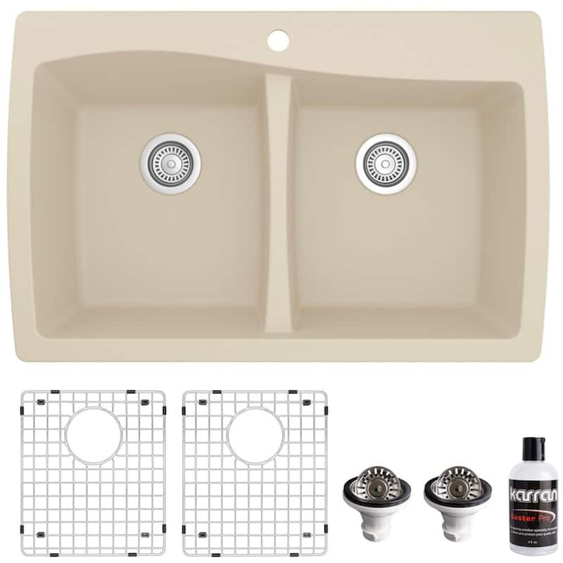 Karran USA QT-720-PK1 Quartz QT 34" Drop In Double Basin Quartz - Bisque