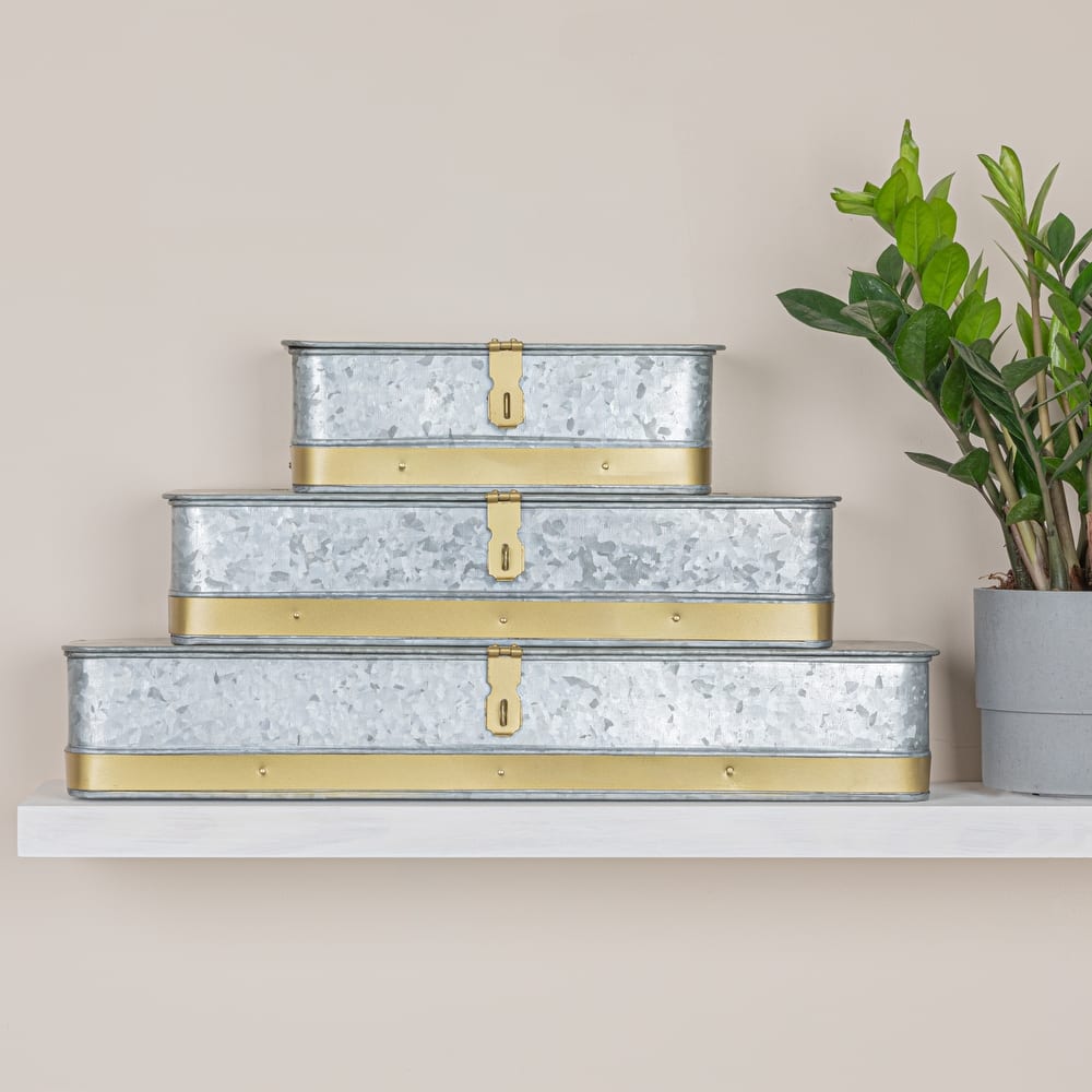 Decorative Metal Boxes with Lid, Set of 3