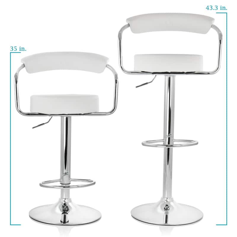 Faux Leather Retro Adjustable Swivel Bar Stool White Set of 2