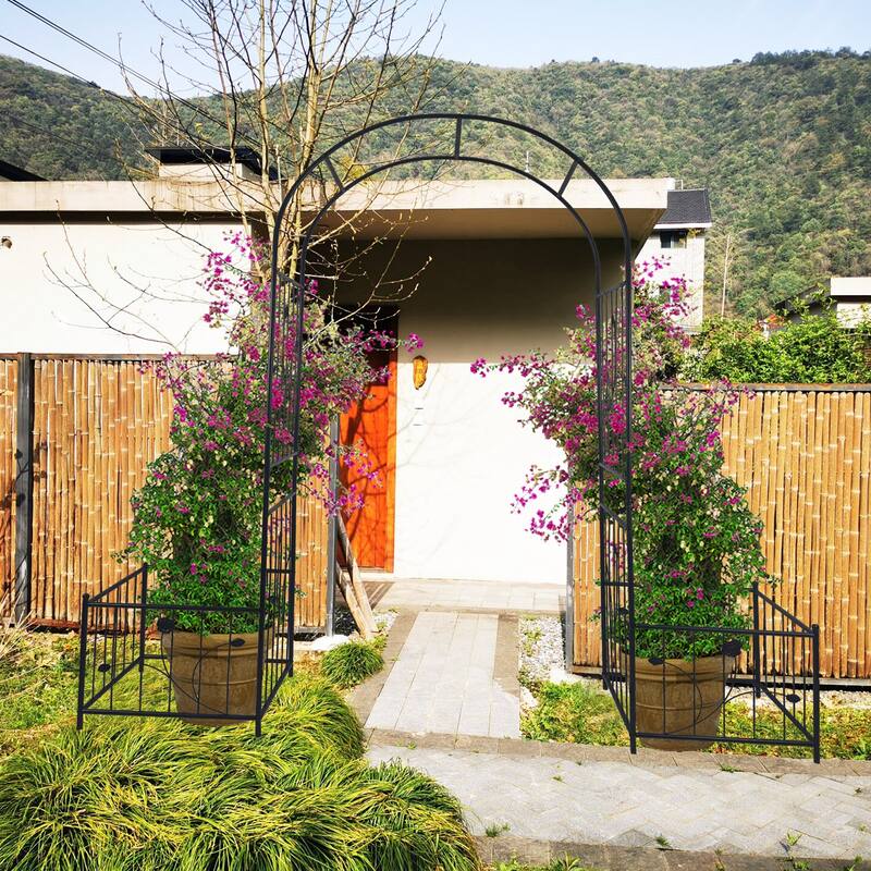 Metal Garden Arch with two plant stands 79.5'' Wide x 86.6'' High Climbing Plants Support Rose Arch Outdoor