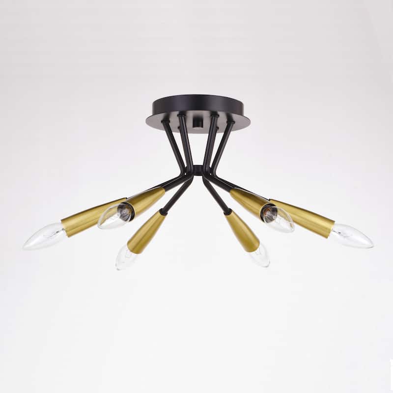 Ellis 16.25-in W Black and Brass Mid-Century Modern Semi Flush Mount Ceiling Light - 16.25-in W x 8-in H x 16.25-in D