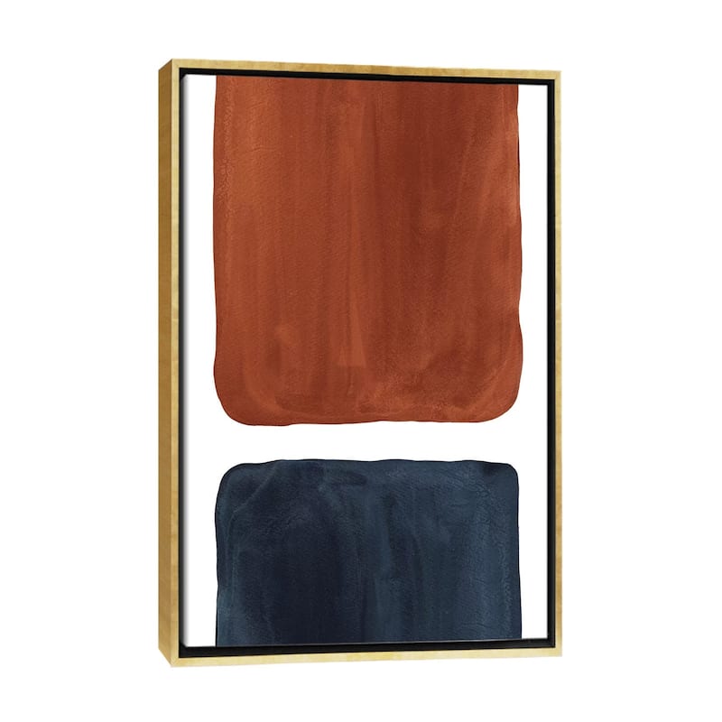 iCanvas "Navy Blue And Terracotta Geometric Watercolor" by Whales Way Framed Canvas Print - Gold - 48x32