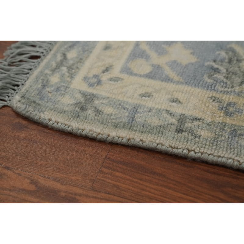 Hand-knotted Transitional Silk Carpet Blue Oushak Rug Geometric Oriental Area Rug - 7' 11'' X 5' 6''