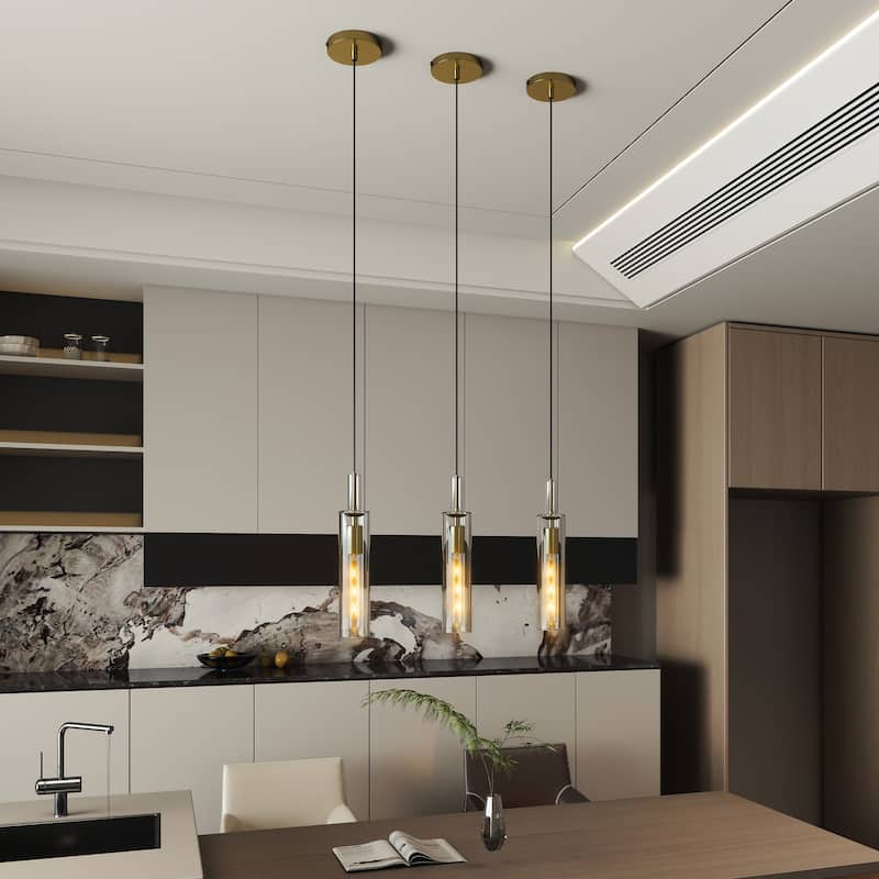 Pendant Light Fixtures,3 Pack Modern Pendant Lighting with Clear Striped Glass Shade, Hanging Pendant Lights Kitchen Island