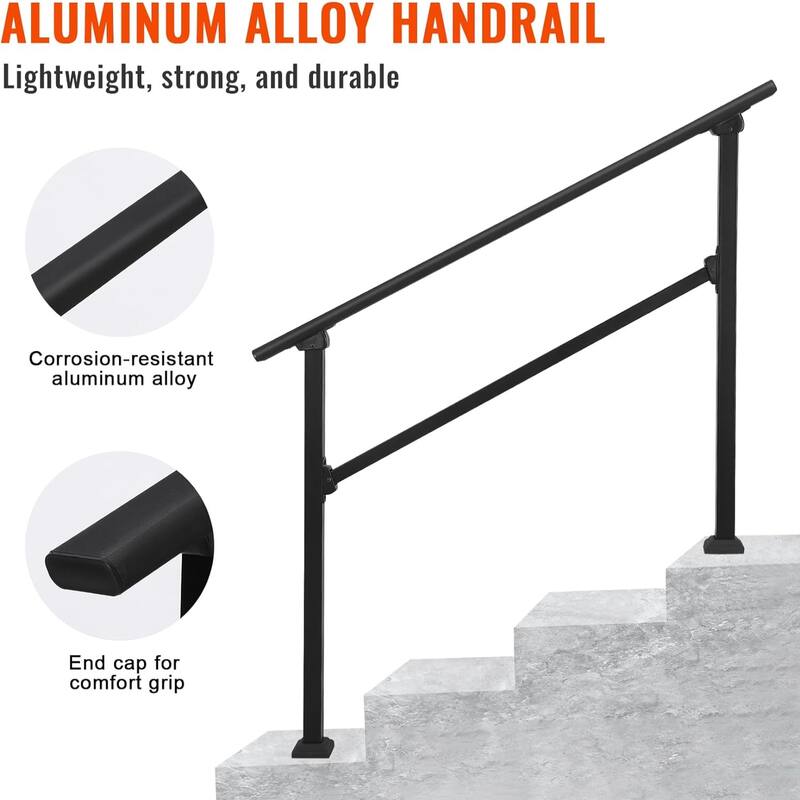 Outdoor Handrail for Steps, Wrought Iron Aluminum Handrails, Black Handrail Stair with Screw Kit