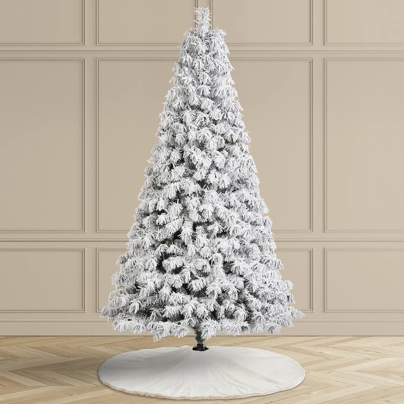 Glitzhome 7.5ft/9ft Pre-Lit Flocked Full Spruce Artificial Christmas Tree with C3 Lights Foot Switch