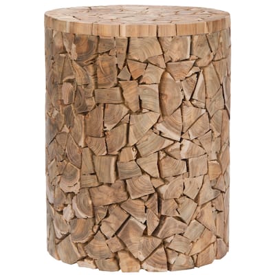 SAFAVIEH Bali Chips Teak Wood Round Stool - 12" x 12" x 16"