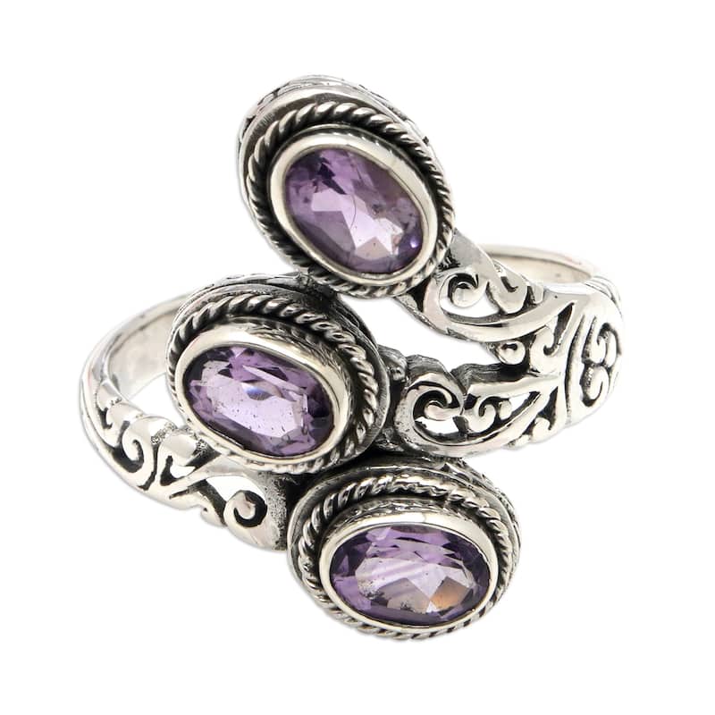 Novica Handmade Wise Roots Amethyst Cocktail Ring - 6