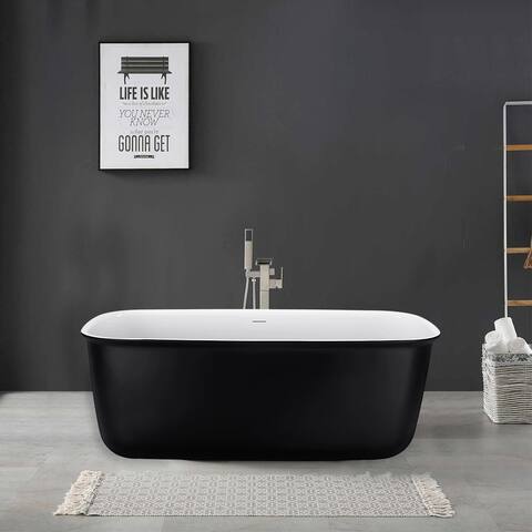 Toolkiss 63" 100% Acrylic Freestanding Bathtub,Contemporary Soaking Tub,white bathtub