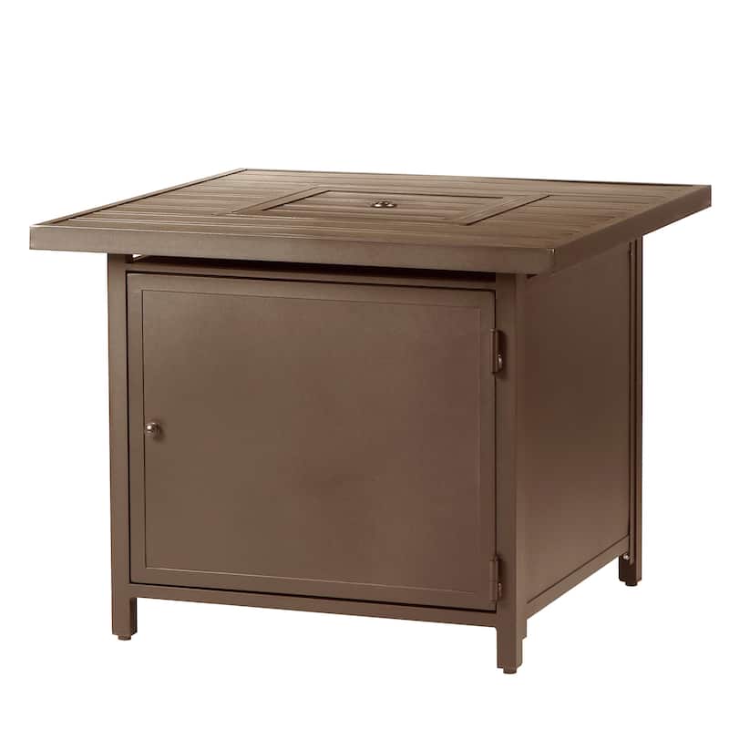 Square 32 in. x 32 in. Aluminum Propane Fire Pit Table with Glass Beads, Two Covers, Lid, 37,000 BTUs - N/A