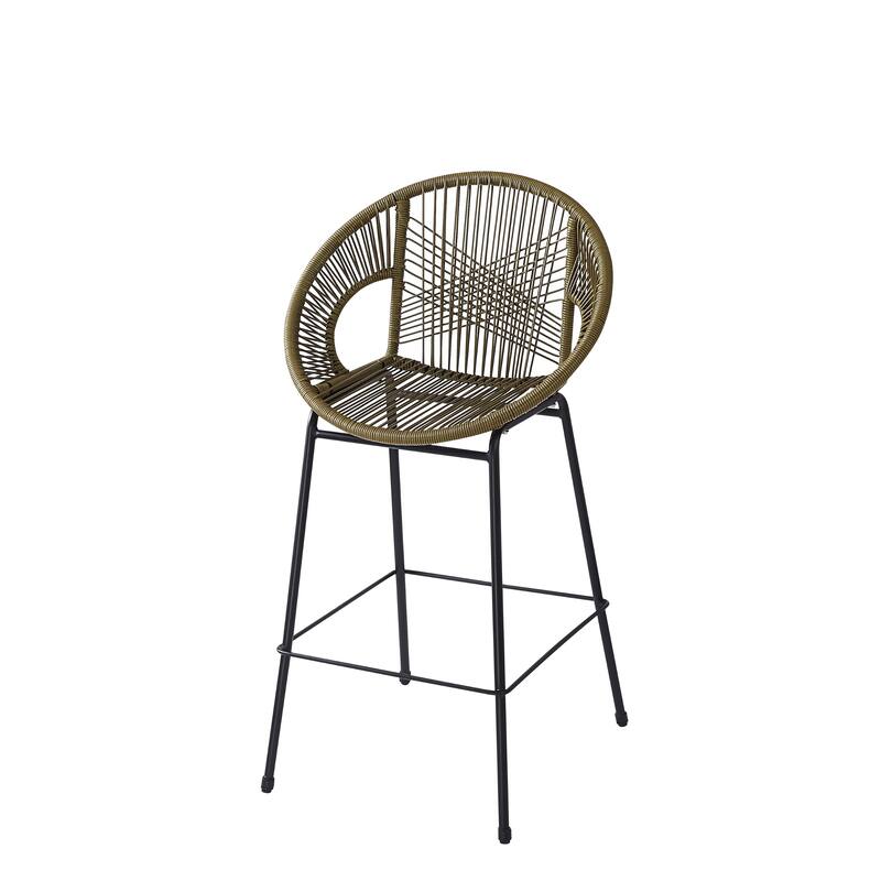 Roomfitters Ferrara Outdoor Faux Wicker Barstools with Metal Frame, Modern Patio Seating, Set of 2
