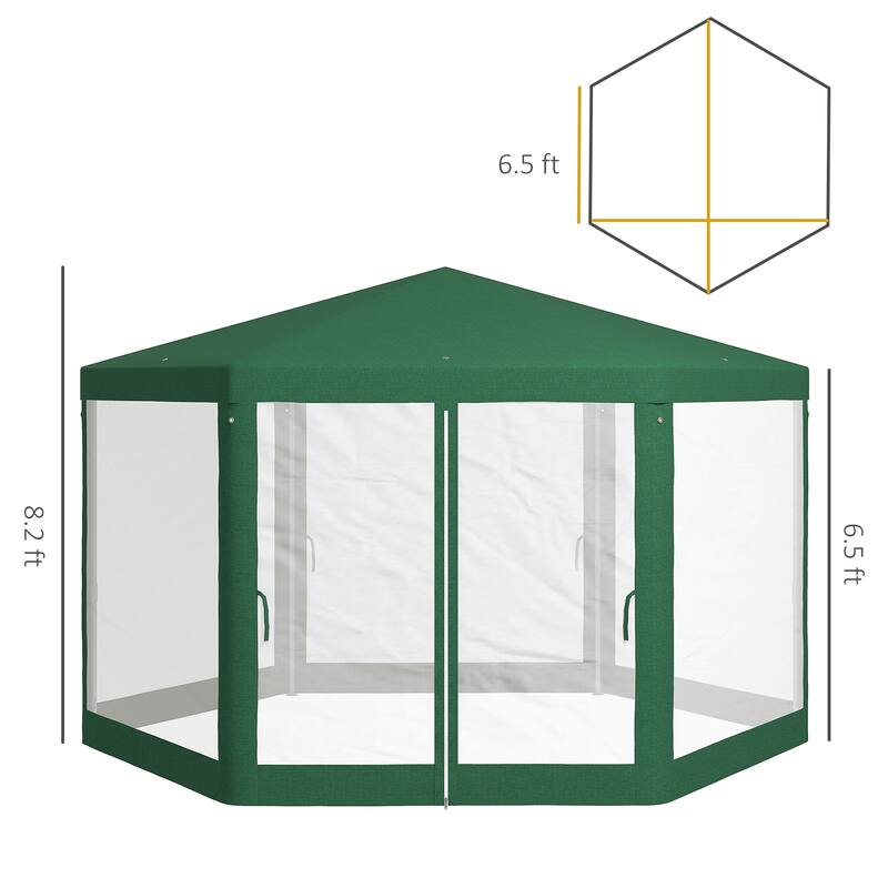 Hexagon Outdoor Party Tent with Mesh Screen Sidewalls, UV Protection, and Two Zippered Doors