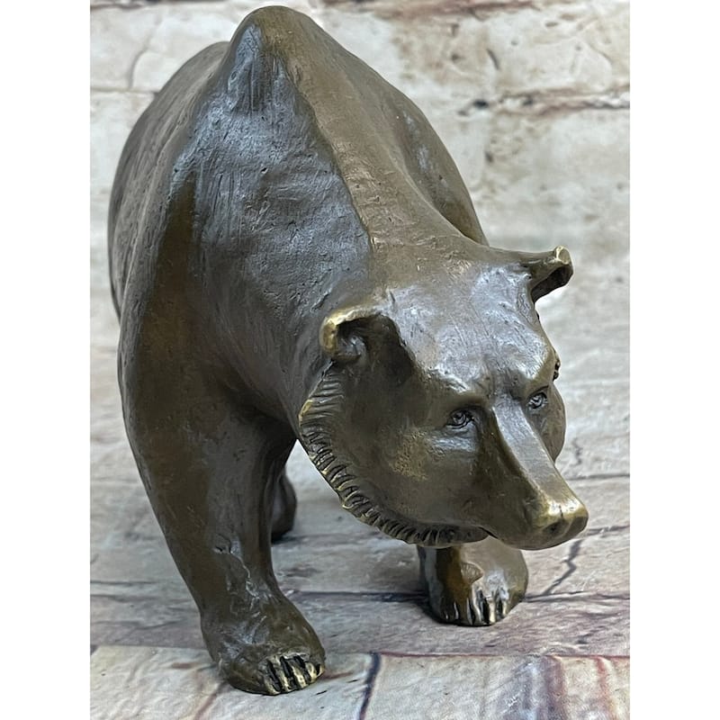Bronze Sculpture Black Grizzly Bear Mother Cubs Animal Figurine Hand Made Statue