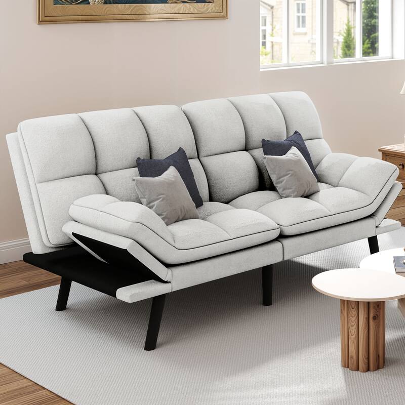 Moasis 70.8" Futon Sofa Bed Convertible Upholstered Couch Sleeper with Reclining Sleeper Split Tufted Back - White