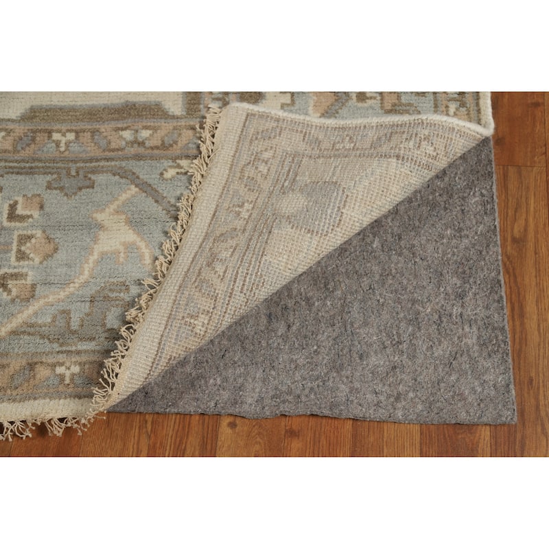Beige Floral Oushak Indian Area Rug Hand-Knotted Wool Carpet - 8'1" x 9'10"