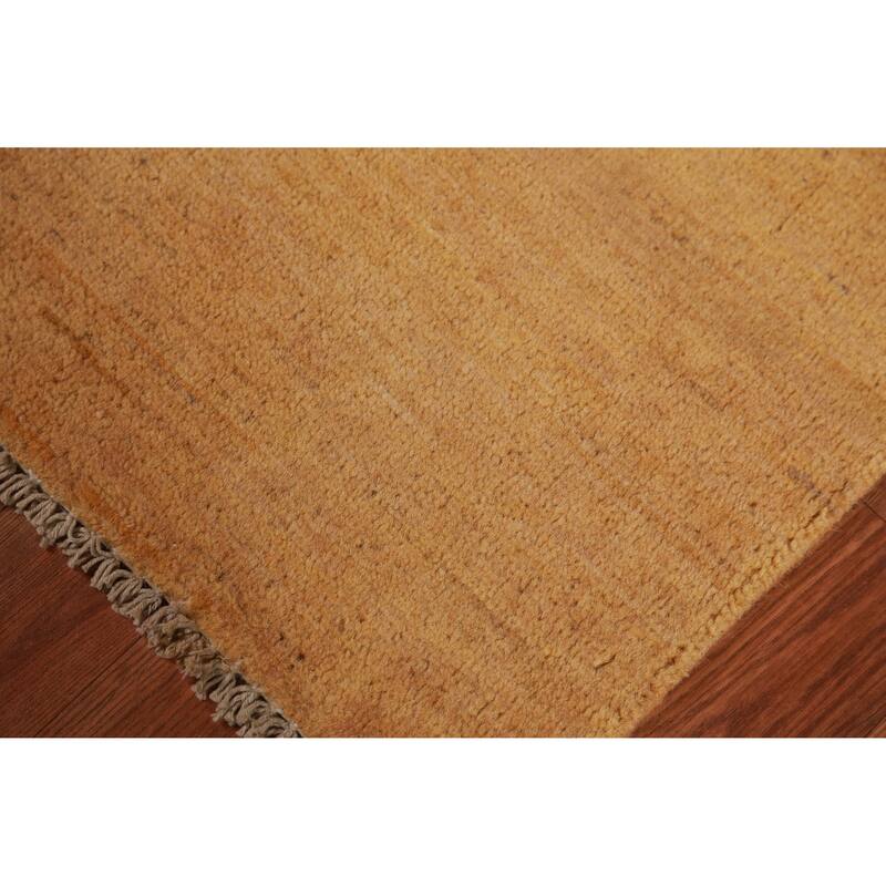 Modern Gold Solid Gabbeh Oriental Rug Hand-Knotted Wool Carpet - 3'3" x 5'0"