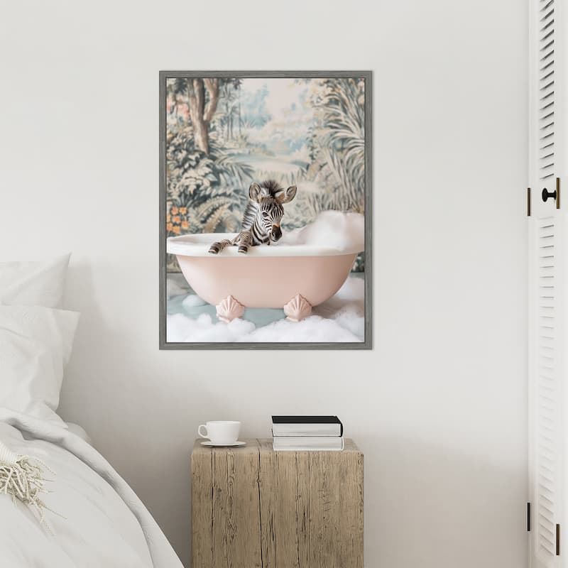 Zebra Bath Time by Niky Rahner Framed Canvas Wall Art