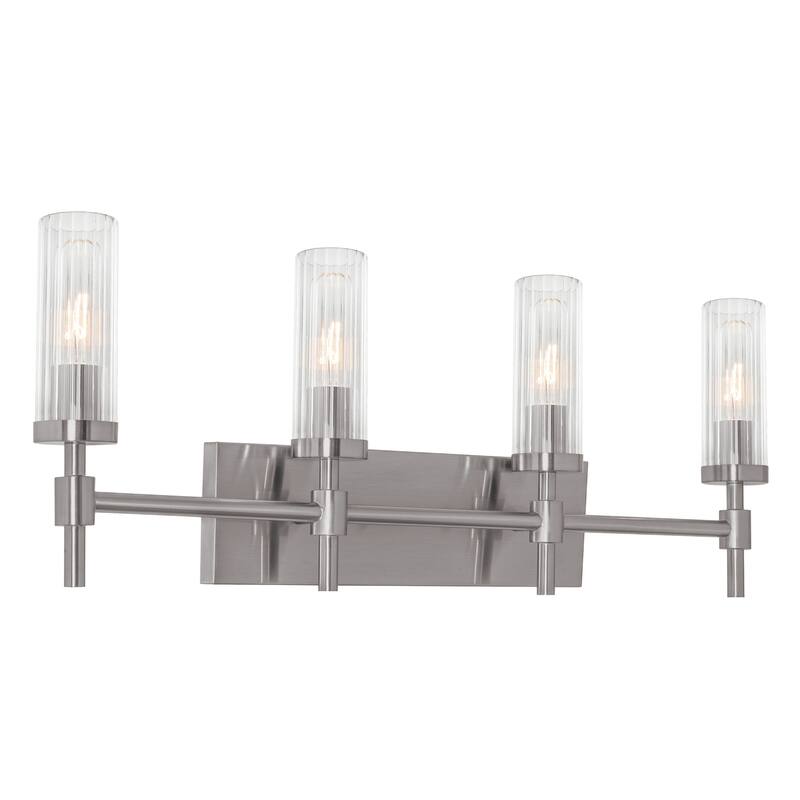 AFX Huntington Vanity Light - Clear Ribbed Glass Shade - Satin Nickel - 30"