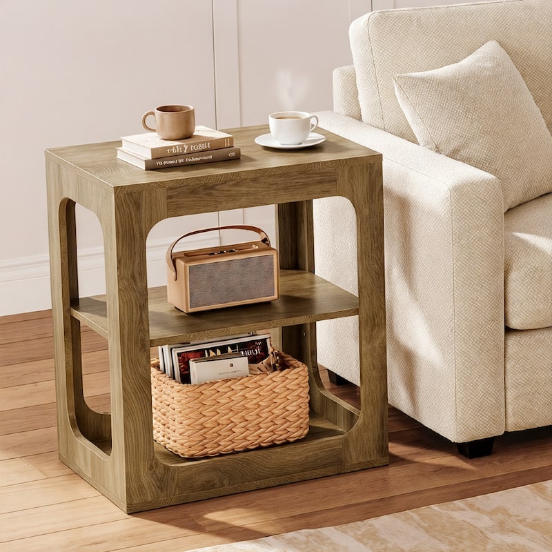 23.6" End Table with Storage Shelves, 3-Tier Side Table for Living Room