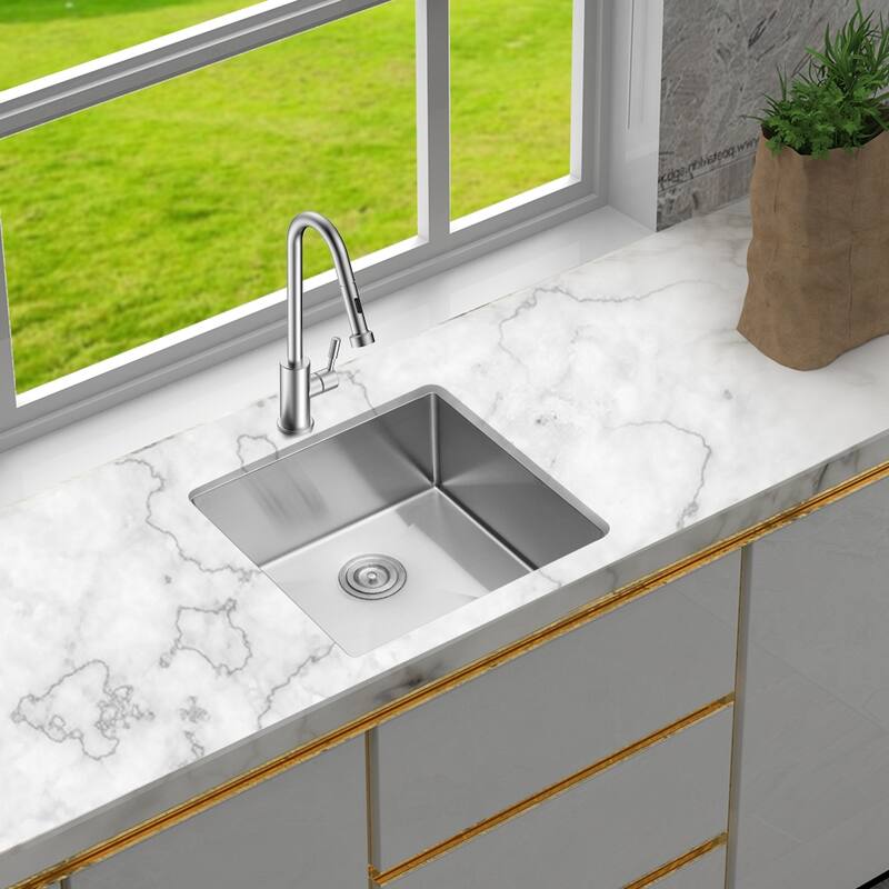 Undermount Kitchen Sink 16 Gauge 9 Inch Deep Single Bowl Kitchen Sink Basin, Includes Drain Assembly (No Additional Accessories)