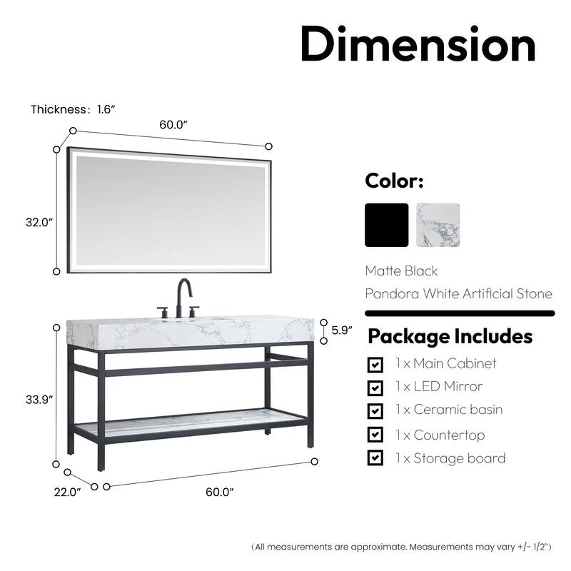 Ecija Bath Vanity, Metal Support with Composite Stone Top and Mirror