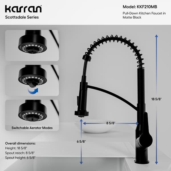 dimension image slide 4 of 9, Karran Scottsdale Single-Handle Pull-Down Sprayer Kitchen Faucet