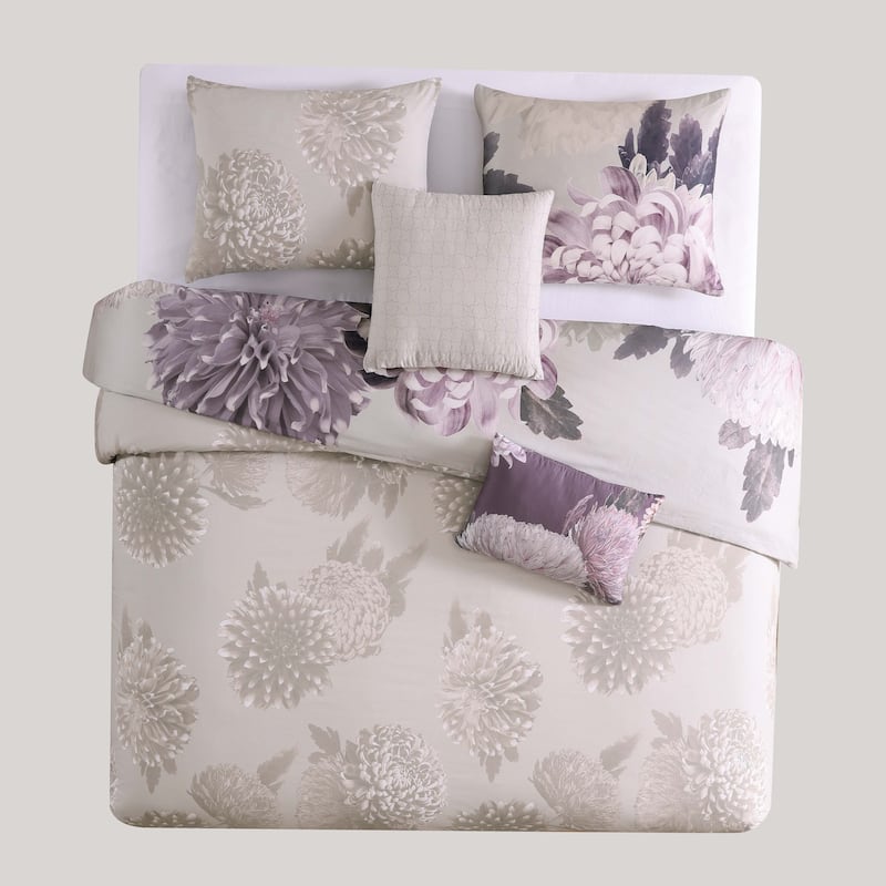 Bebejan Dahlia Purple 100% Cotton Sateen 5 Piece Reversible Comforter Set