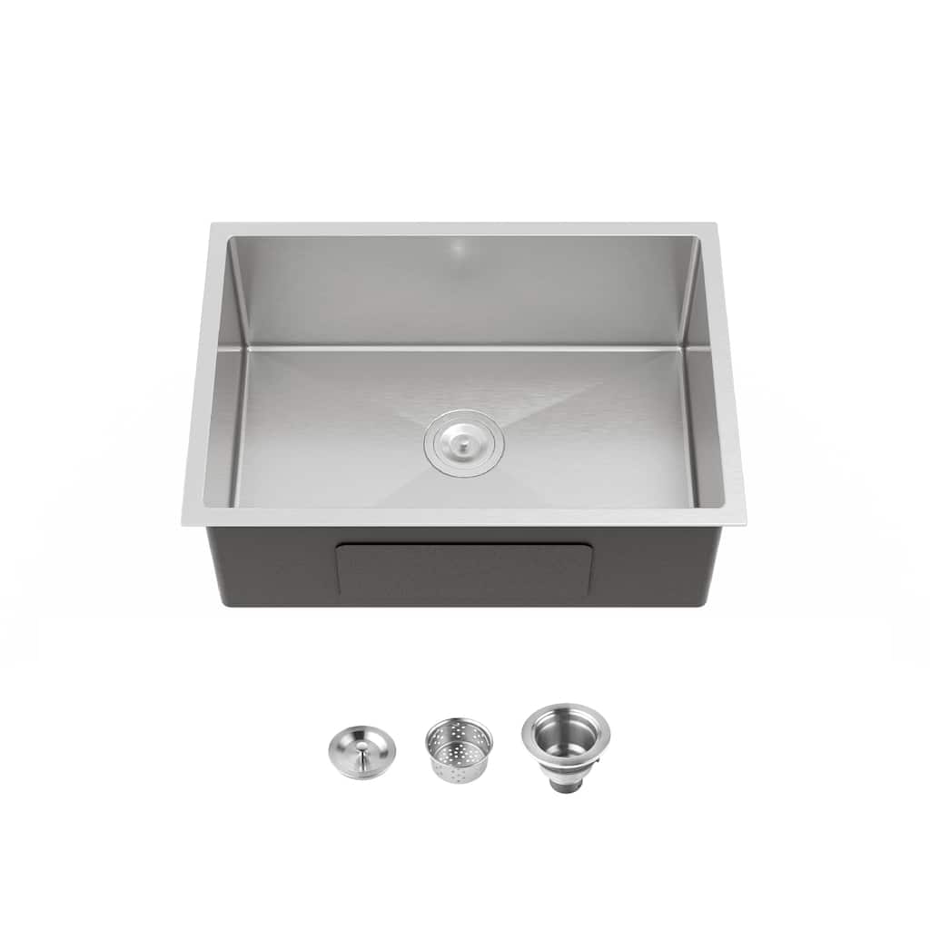 Stainless Steel Kitchen Sink, 27″x19″ Single Bowl, Undermount Handmade Sink in Brushed Nickel, with US Standard Drain and Hook