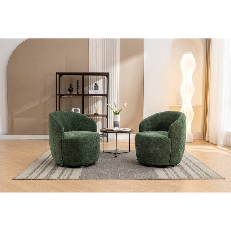 Green Chenille 25.6" Swivel Barrel Chair with Black Coating