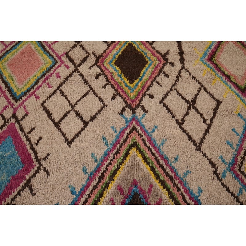 All-Over Plush Geometric Moroccan Area Rug Handmade Wool Carpet - 6'9" x 10'2"
