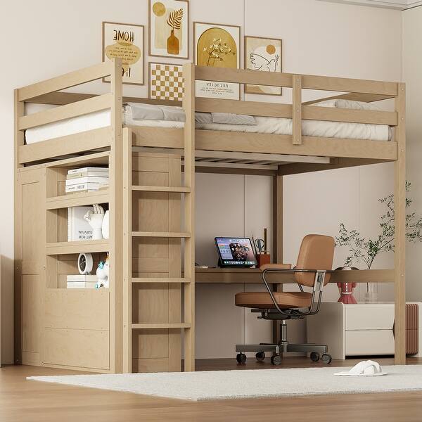 slide 2 of 34, Desk Design Wood Full Size Loft Bed Walnut