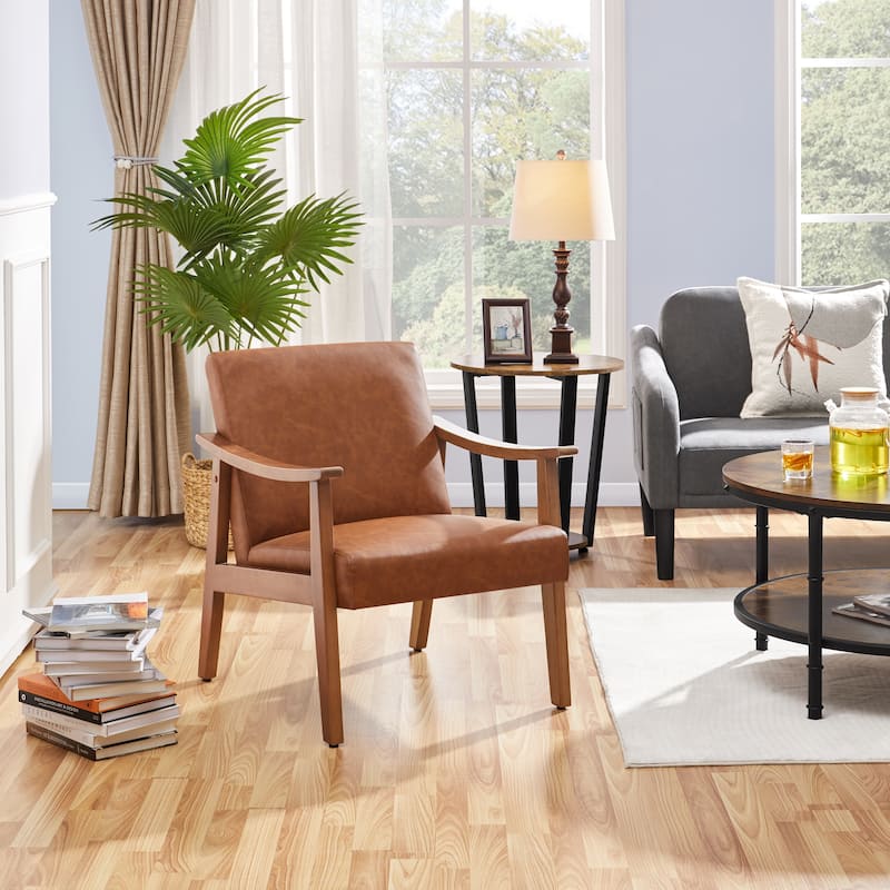 Yaheetech Upholstered Accent Chair Boucle Armchair with Solid Wood Legs - 24.5" L × 28" W × 29" H