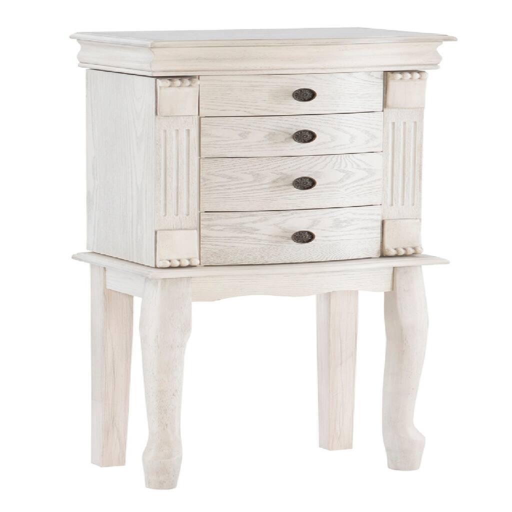 Jewelry Armoire with 4 Drawers and Molded Detail, Off White
