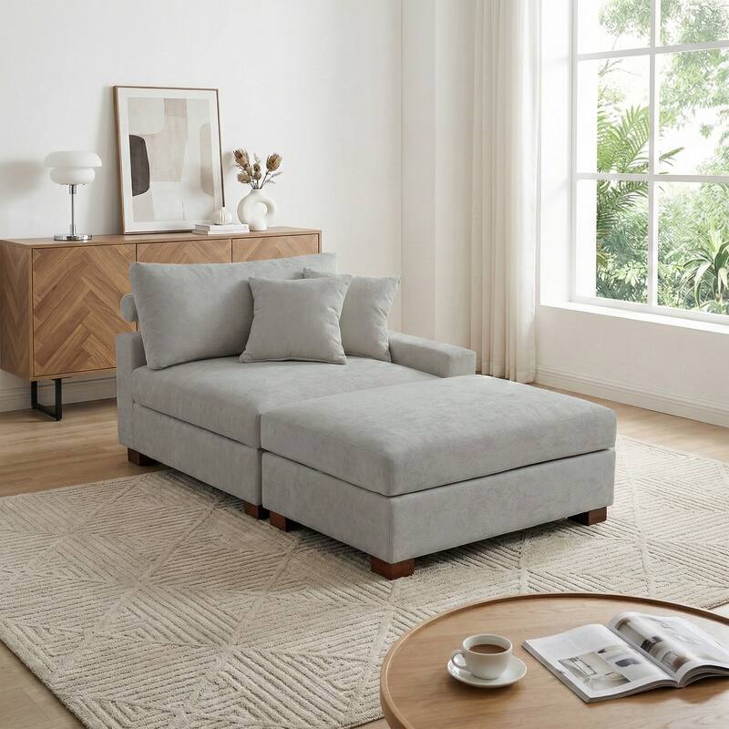 Modern Chenille Chaise Lounge Set with Ottoman