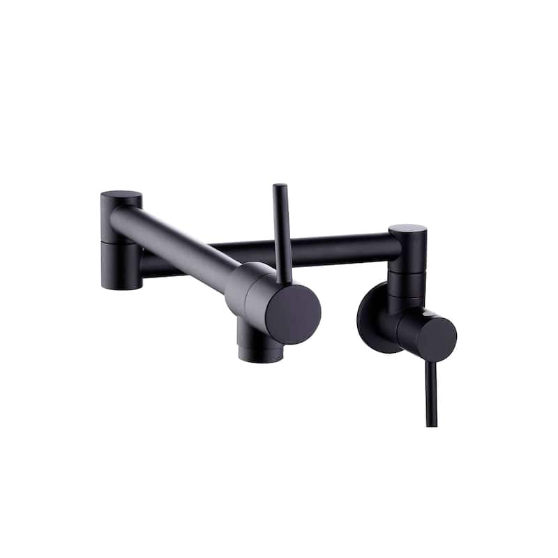 STYLISH Stainless Steel Wall Mount Pot Filler Folding Stretchable with Single Hole Two Handles - Matte Black
