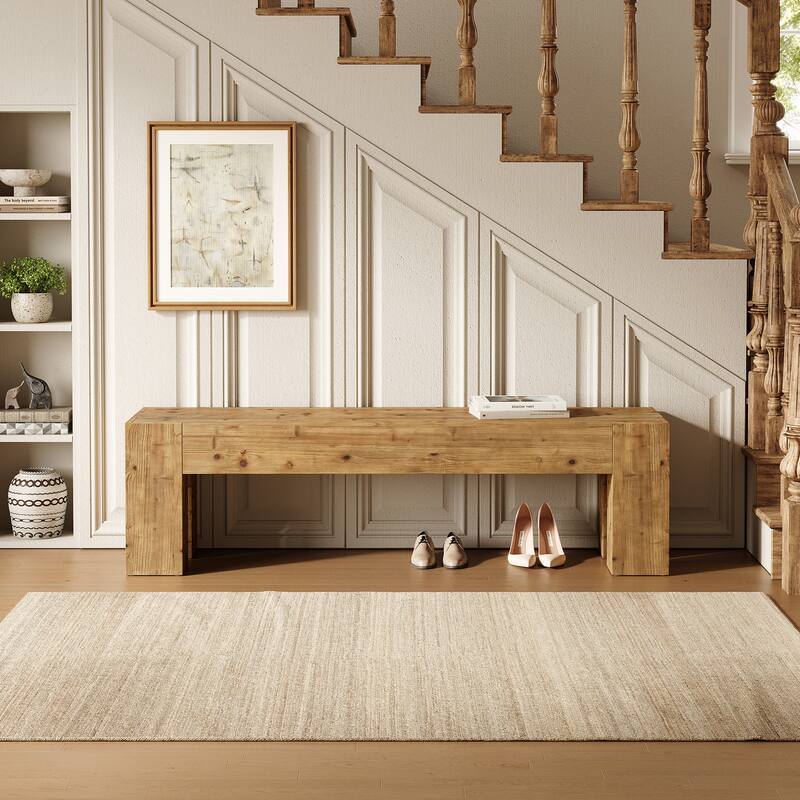 63'' Solid Wood Entryway Bench Rustic Extra Long Heavy Duty Bench