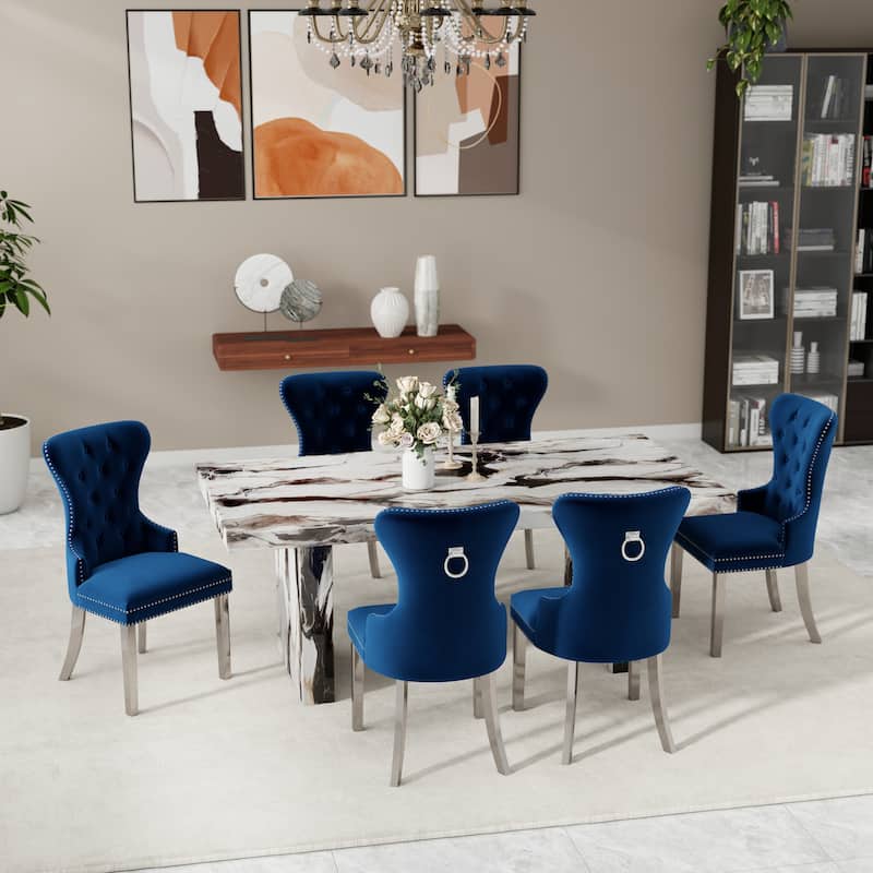 Roundhill Furniture Cavira 7-Piece Modern Faux Marble Dining Set